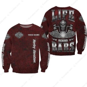 Vintage Biker Skull Wings Harley-Davidson Merch, Harley-Davidson Life Behind Bars Sweatshirt