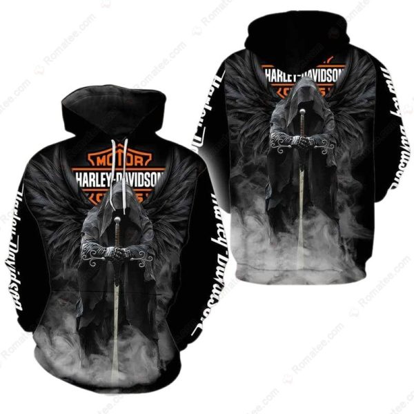 Winged Grim Reaper Sword-Wielding Harley-Davidson 3D All Over Print Hoodie