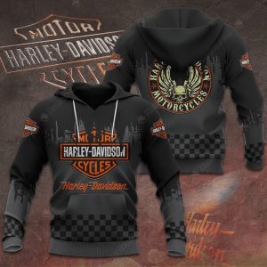 Winged Skull Orange and Gray All-Over Print Harley-Davidson Hoodie