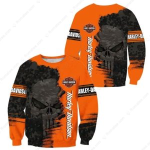 All-Over Print Harley-Davidson Skull Camo Hoodie, Vibrant Orange Harley-Davidson  Sweatshirt