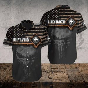 American Flag And Punisher Skull Shirt, Patriotic Biker Hawaiian Shirt