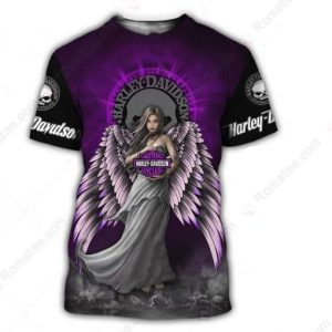 Angel and Purple Aura Harley-Davidson Shirt, Angel Holding Harley-Davidson Logo T-Shirt