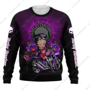 Betty Boop on Purple Harley-Davidson Shirt, Dark and Playful Betty Boop Riding Harley Shirt