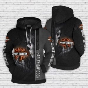 Black Harley-Davidson Grim Reaper Hoodie, Grim Reaper Hold Harley-Davidson Logo 3D Shirt