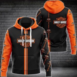 Black & Orange Motorcycle Harley-Davidson Logo 3D All Over Print Hoodie