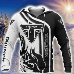 Black & White Triumph Motorcycle Flames 3D All Over Print Hoodie