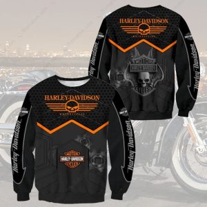 Black and Orange Harley-Davidson Skull Wings Hoodie, All-Over Print Gears Harley-Davidson Sweatshirt