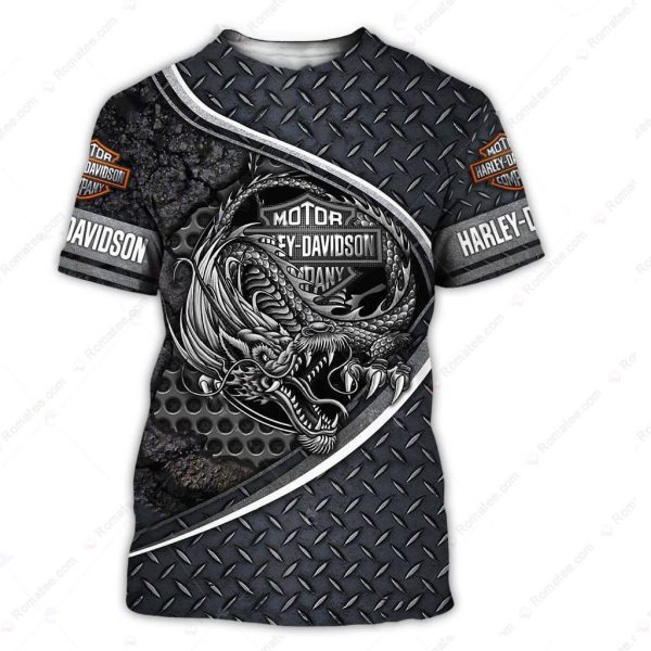 Black and White Powerful Dragon Harley-Davidson 3D All Over Print Shirt