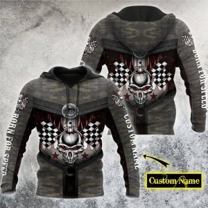 Born for Speed Motorcycle Racing Hoodie, Red-Eyed Skull And Checkered Flags Camouflage Hoodie