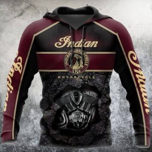 Classic Engine Graphic and USA Pride Hoodie, Vintage Indian Motorcycle 3D All Over Print Hoodie