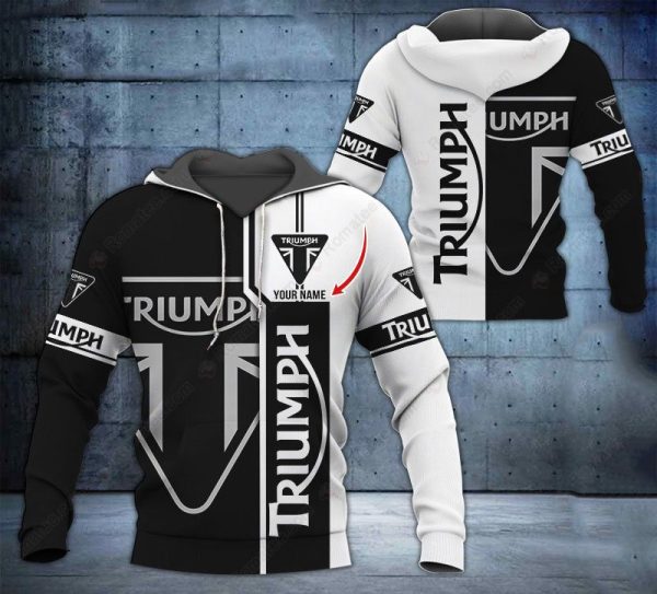 Customizable Triumph Motorcycle Hoodie, All-Over Print Black And White Triumph Hoodie