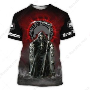 Dark And Ominous Harley-Davidson Grim Reaper Throne 3D T-Shirt