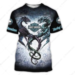 Dark and Moody Harley-Davidson Dragon T-Shirt, Intricate Dragon Heart Harley-Davidson Tee