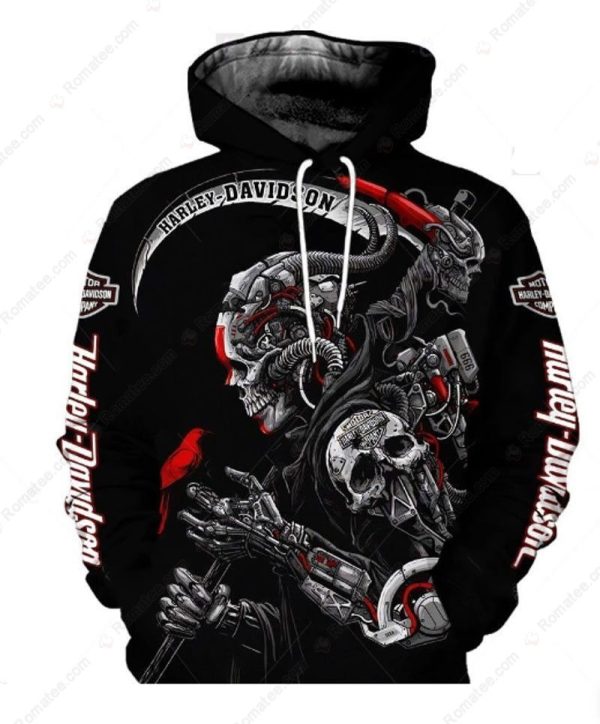 Dark and Moody Steampunk Skull Harley-Davidson 3D All Over Print Hoodie