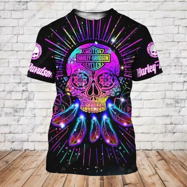 Day of the Dead Sugar Skull Shirt, Dark and Colorful Design for Motorcycle