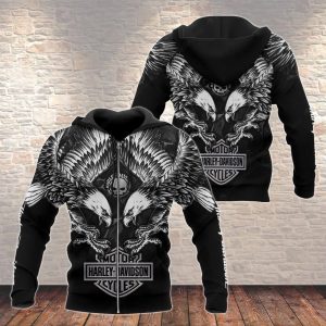 Dual Eagles Harley-Davidson Hoodie, Dark Aesthetic Harley-Davidson Hoodie