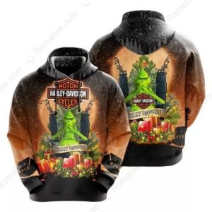 Festive Grinch Motor Harley Davidson Merch, Harley-Davidson Christmas 3D Hoodie