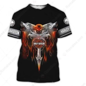 Fierce Wolves and Flames Harley-Davidson 3D All Over Print Shirt