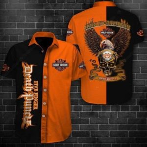 Five Finger Death Punch Harley-Davidson Shirt, Bold Harley-Davidson Eagle and Skull Hawaiian Shirt