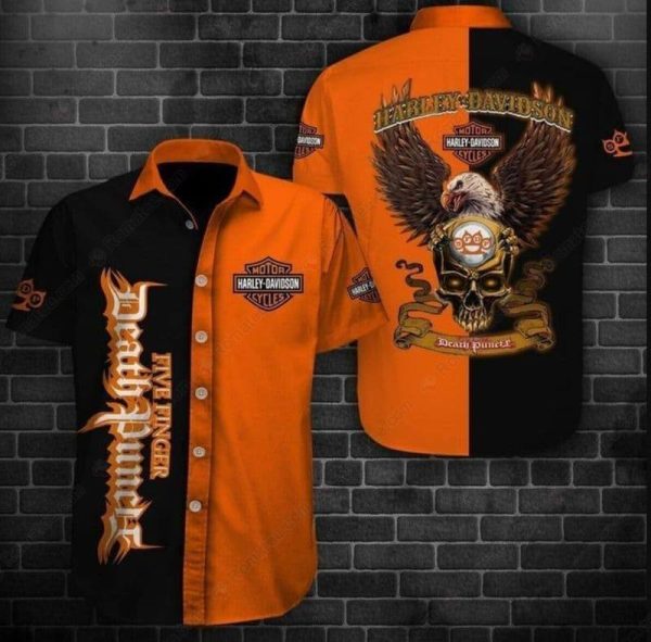 Five Finger Death Punch Harley-Davidson Shirt, Bold Harley-Davidson Eagle and Skull Hawaiian Shirt