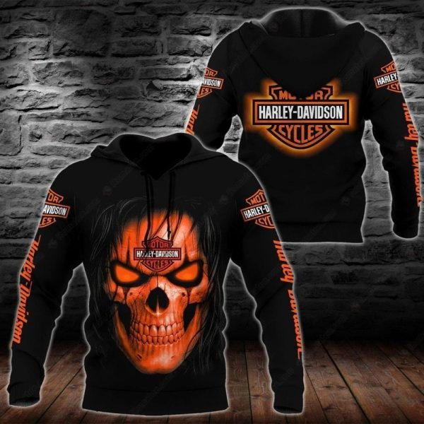 Glowing Skull and Halloween Harley-Davidson Hoodie, Spooky Glow and Striking Black & Orange Harley-Davidson Hoodie