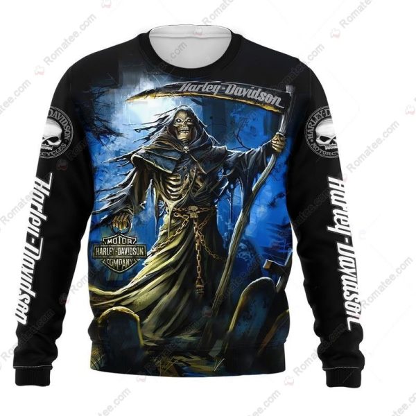 Gothic Grim Reaper Harley-Davidson 3D All Over Print, Harley-Davidson Logo Sweatshirt