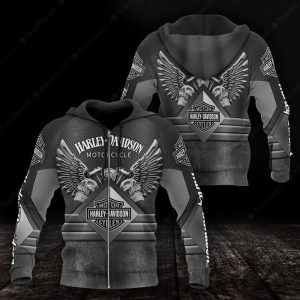 Gray and Silver Skull Winged Harley-Davidson Motorcycle Hoodie, Harley-Davidson Power & Freedom Hoodie