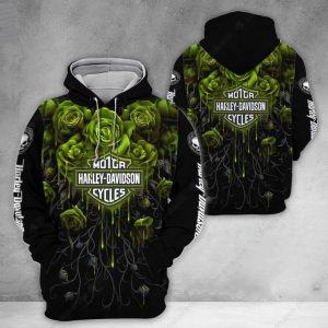 Green Roses Harley-Davidson Hoodie, Dark Floral Harley-Davidson Hoodie