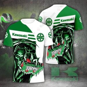 Green & White Grim Reaper Skull Kawasaki Hoodie, Kawasaki Racing Team Green Shirt