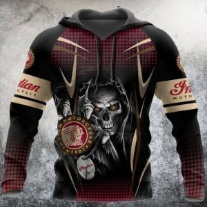 Grim Reaper Indian Motorcycle Hoodie, Dark Side of Riding Skull and Motorcycle 3D All Over Print