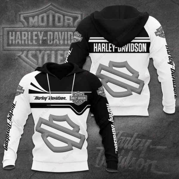 Harley-Davidson Classic Black and White Hoodie, All-Over Print Harley-Davidson Logo Hoodie