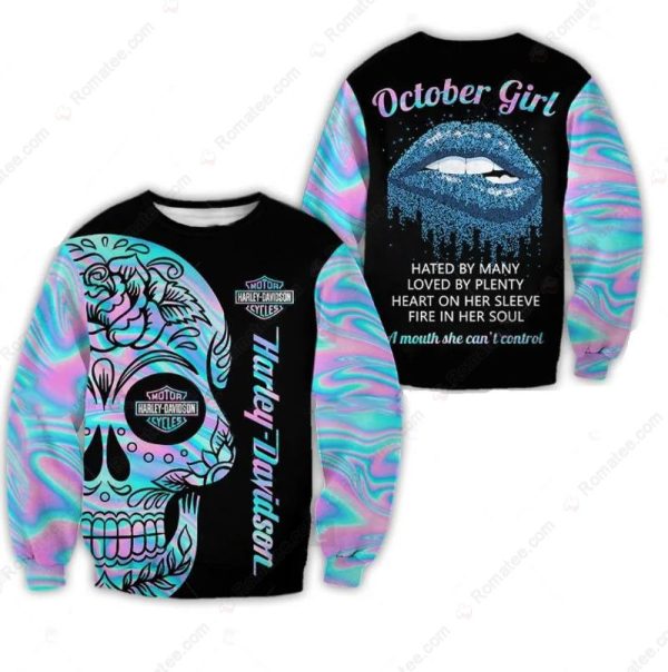 Harley Davidson Cycles Girl Sugar Skull Hoodie, October Girl Harley-Davidson Sweatshirt