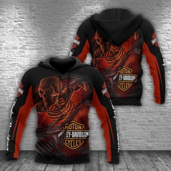 Harley-Davidson Flames Surrounding Skeleton 3D All Over Print Hoodie