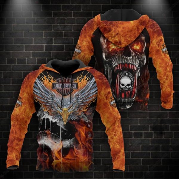 Harley-Davidson Flames and Eagle Hoodie, Black with Orange Angry Skull Harley-Davidson Hoodie