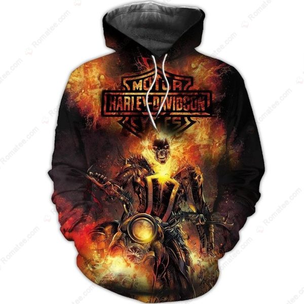 Harley-Davidson Ghost Rider Hoodie, All-Over Print with Fiery Flames Harley-Davidson Design