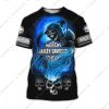 Harley-Davidson Grim Reaper Scythe Shirt, Dark Blue Flames Grim Reaper T-Shirt