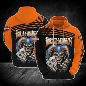 Harley-Davidson Joker Skull Hoodie, Skull Playing Cards Unisex Harley-Davidson Hoodie