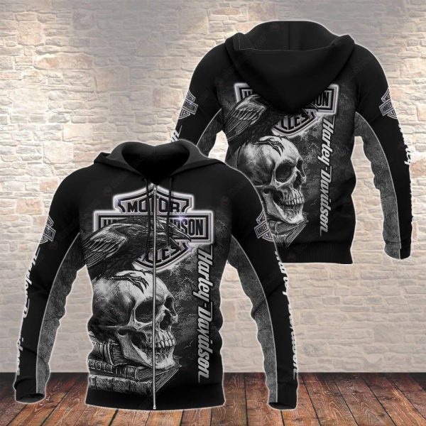 Harley-Davidson Majestic Raven Skull Hoodie, Harley-Davidson Power & Freedom 3D Shirt