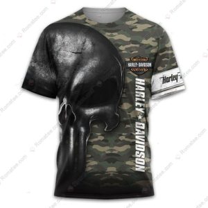 Harley-Davidson Military Camouflage Shirt, Harley-Davidson Punisher Skull 3D T-Shirt