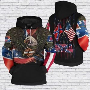 Harley-Davidson Motorcycle Eagle Hoodie, Crew It Let’s Ride American Flag & Vintage Motorcycle Design