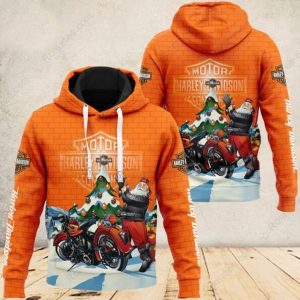 Harley-Davidson Santa Claus Christmas Hoodie, All-Over Print Santa and Motorcycle in Winter Wonderland Hoodie