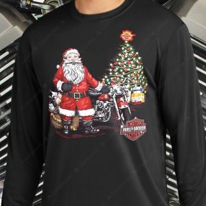 Harley Davidson Santa Claus Christmas Hoodie Merry Hog idays Harley Davidson Christmas Themed Pullover Hoodie 2 long sleeve