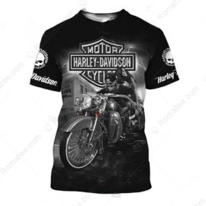 Harley-Davidson Skeleton Motorcycle Shirt, Black Skeleton and Lightning Shirt