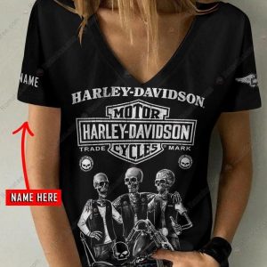 Harley Davidson Skeletons Biker Shirt Skulls and Motorcycle Harley Davidson V neck Shirt 1