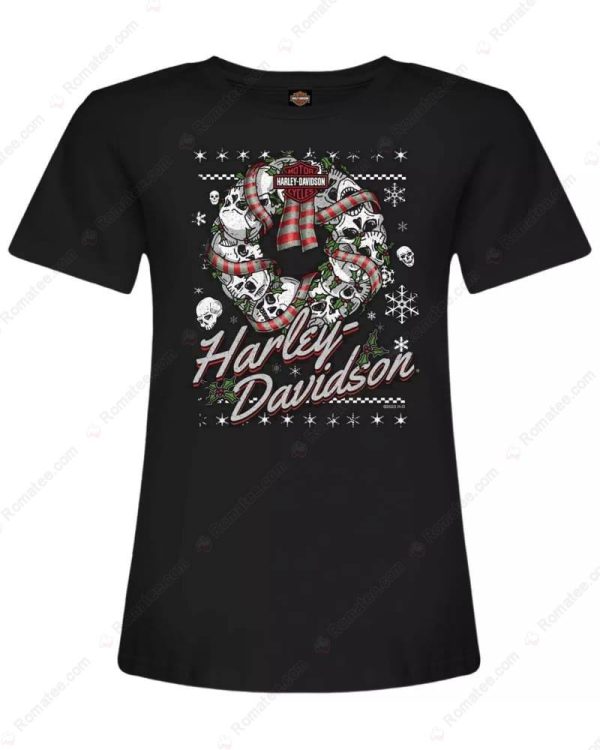 Harley-Davidson Skull Christmas Wreath Unisex T-Shirt