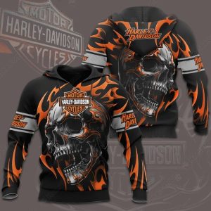 Harley-Davidson Skull Flames Hoodie, Bold Harley-Davidson Graphic Sweatshirt