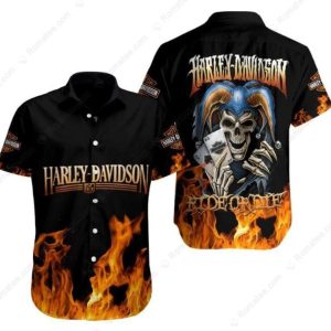 Harley-Davidson Skull Joker T-Shirt, Harley-Davidson Fire and Joker Hawaiian Shirt