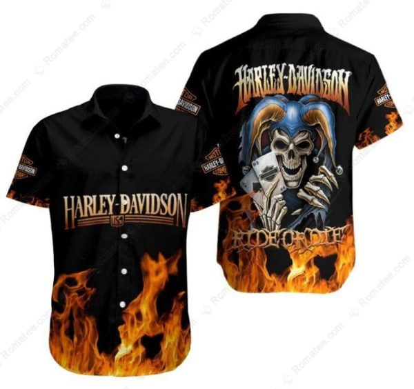 Harley-Davidson Skull Joker T-Shirt, Harley-Davidson Fire and Joker Hawaiian Shirt