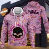 Harley-Davidson Skull Pink and Orange Flames Hoodie, Bold Harley-Davidson Skull Graphic Sweatshirt