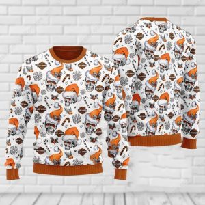 Harley-Davidson Skull Santa Hat Shirt, All-Over Print Harley-Davidson Christmas Sweater